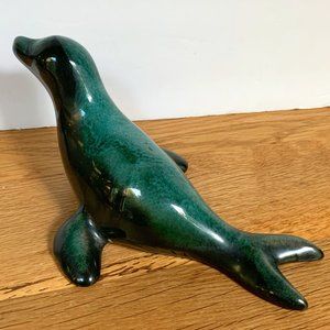 VTG Seal Blue Mountain Pottery Figurine Green Glaze Sea Lion Animal